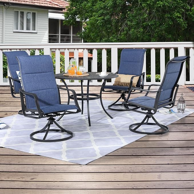 Patio Dining Set 5 Pieces Outdoor Furniture Sets Swivel Rocker Chairs Metal Round Table with All Weather Frame (5Pcs, Blue)