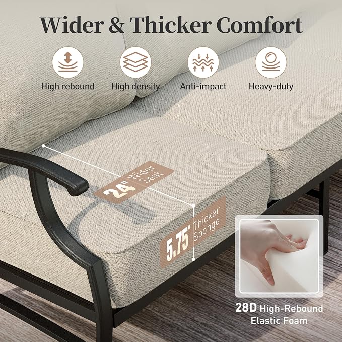 SUNSHINE VALLEY Patio Furniture Set, Modern Metal Outdoor Patio Furniture, 3 Seater Sofa, 2 Swivel Chairs, 2 Ottomans, Coffee Table and 5.75" Extra Thick Cushion, Patio Conversation Set for Backyard