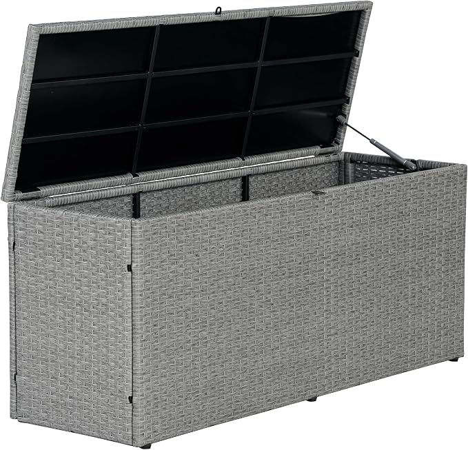 happimess TRK1001A Nino 47.24" Modern Minimalist Outdoor Faux Wicker Deck and Patio Storage Box, Gray, Soft-Close, for Package Delivery, Patio Furniture, Cushions, Gardening Tools, Pool Supplies