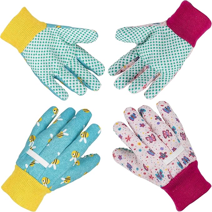 PROMEDIX P Kids Garden Gloves 3-6 Years Old Children Gardening Gloves, 2- Pair Pack, Blue&Pink