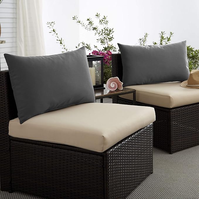 Sorra Home Charcoal Grey Indoor/Outdoor Knife Edge Pillow Set, 14 in x 24 in