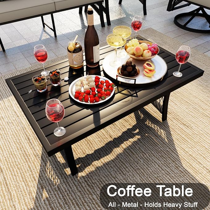 7 Pieces Patio Conversation Sets, All-Weather Metal Swivel Rocking Chairs with Rope Furniture Set, Outdoor Sofa Couch for Deck, Porch, Garden, Backyard, Poolside (Beige Cushions)