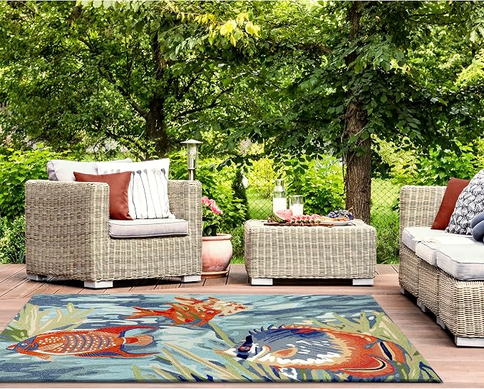 Liora Manne Ravella Indoor/Outdoor Durable Hand-Tufted UV Stabilized Rug- Tropical Fish Ocean 5' x 7'6"