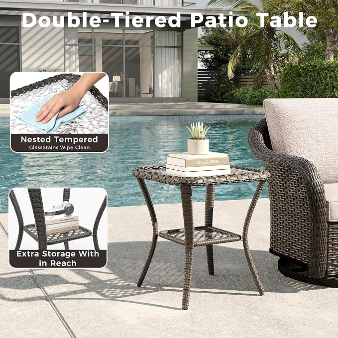 4 PCS Outdoor Conversation Set | 55" Couch, 2 Swivel Chairs, 1 Side Table， Patio Wicker Conversation Furniture with Removable Cushions for Bistro, Deck, Sunroom(Beige)