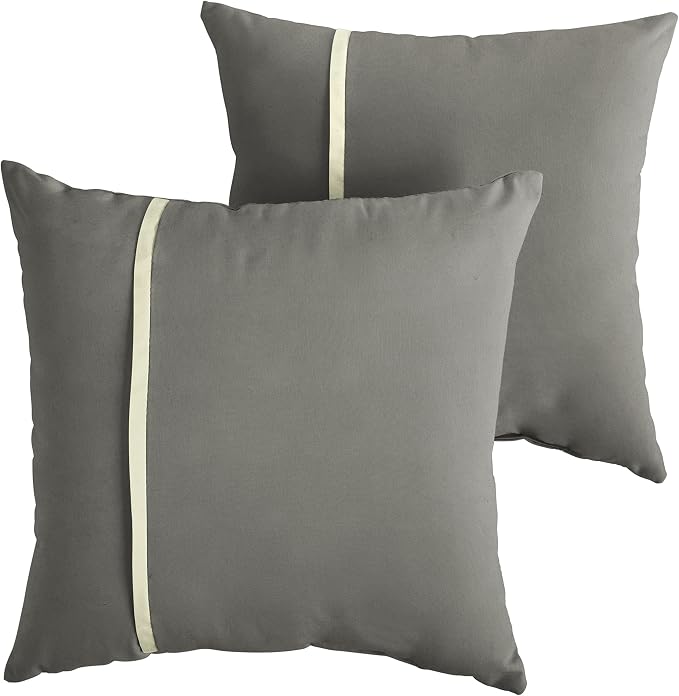 Sorra Home Indoor Outdoor Sunbrella Square Pillows, Set of 2, 20 x 20, Canvas Charcoal Grey & Canvas Natural Ivory