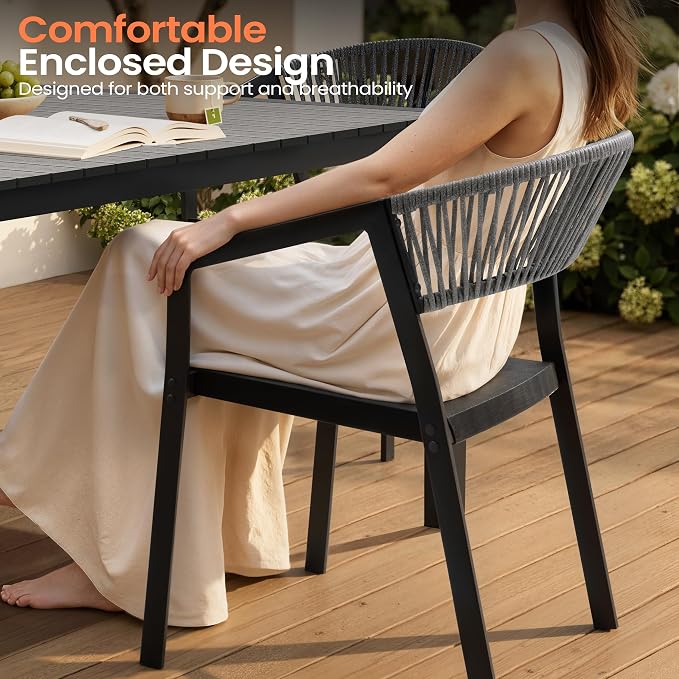 Pellebant Aluminum 13-Piece Outdoor Dining Table Set for 8-12 Person | Patio Stackable Chair with U-Shaped Wicker Backrest, 118" Table with Wood-Grain Top & Umbrella Hole, Aluminum Frame Furniture