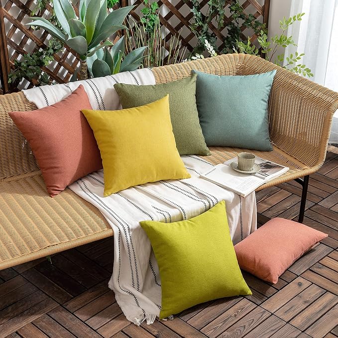 Outdoor Waterproof Throw Pillow Covers Coral Red 20x20 Set of 2 | Decorative Farmhouse Linen Pillowcases Solid Cushion Cases for Patio Tent Balcony Couch Sofa Living Room
