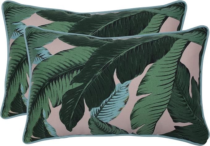 Pillow Perfect - 620343 Outdoor/Indoor Swaying Palms Capri Lumbar Pillows, 11.5" x 18.5", Blue, 2 Pack