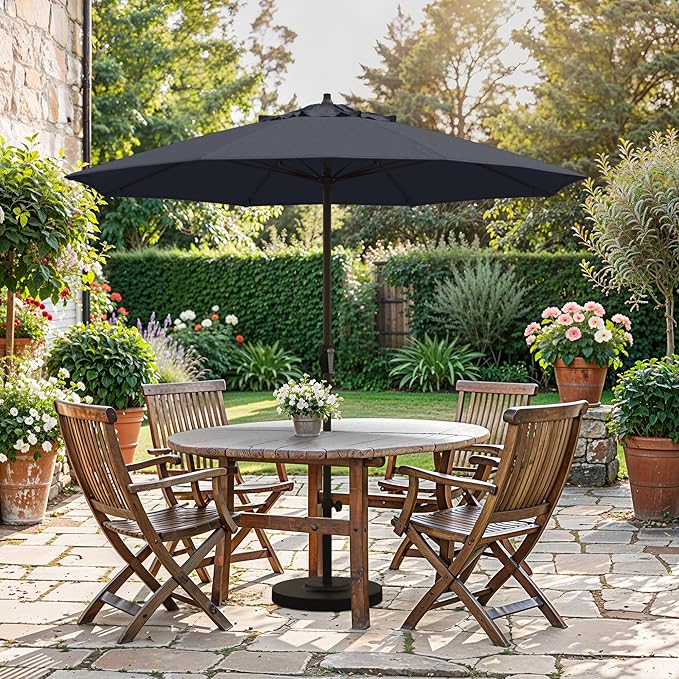 California Umbrella 12-Year Protection 7.5-Ft Outdoor Patio Umbrella, Sunbrella Fade-Resistant Fabric, Auto-Tilt, Heavy Duty Aluminum Frame, 8 Reinforced Ribs for Pool or Deck, Bronze Pole, Spectrum Indigo
