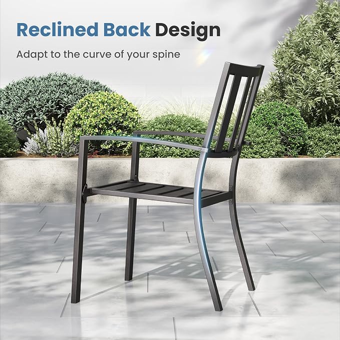 PHI VILLA 5-Piece Metal Patio Outdoor Table and Chairs Dining Set- 37" Square Bistro Table and 4 Backyard Garden Chairs, Table with 1.57" Umbrella Hole