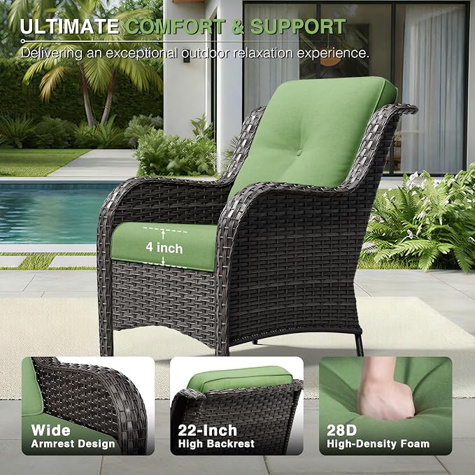 Joyside 7 Piece Wicker Patio Furniture Set, Rattan Patio Chairs with High Back, Deep Seating, Wide Armrest, Thickened Cushions, Outdoor Furniture for Deck, Porch Use