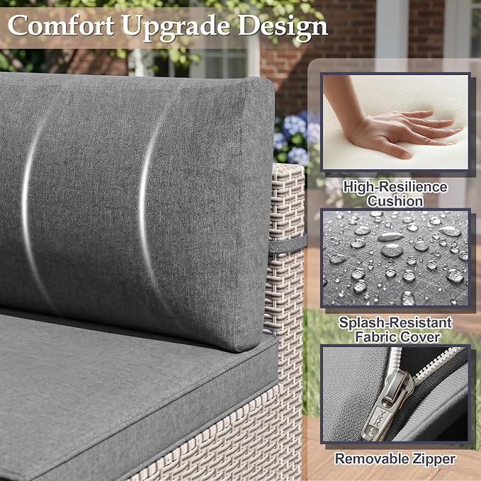 Patio Furniture Set, 12-Piece Outdoor Sectional Sofa with Swivel Rocker Chairs & Ottomans, Wicker Patio Conversation Set with Coffee Table, Gray Cushions