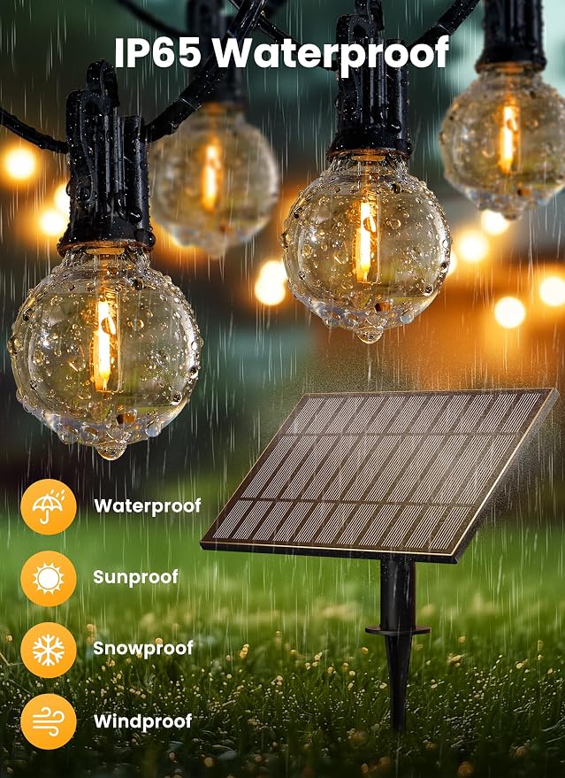 Brightown 158FT 77LED Solar String Lights Outdoor with USB Port | Shatterproof Bulbs, Dimmable & Timable, 3 Modes, Solar Patio Lights with a Mount Clip for Camping Backyard Garden Decor