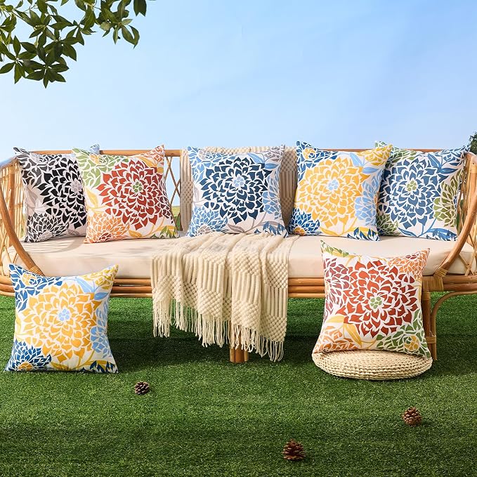 Allorry Outdoor Pillow Covers 18x18 Set of 2 Black Gray Flower Pattern Decoration Throw Pillow Covers for Spring Summer Outdoor Waterproof Furniture Garden Patio Sofa Bedroom Home Decor JB011-B18