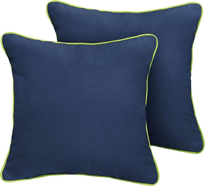 Sorra Home x Sunbrella - Indoor/Outdoor Square Pillows (Set of 2), Canvas Navy & Macaw Green
