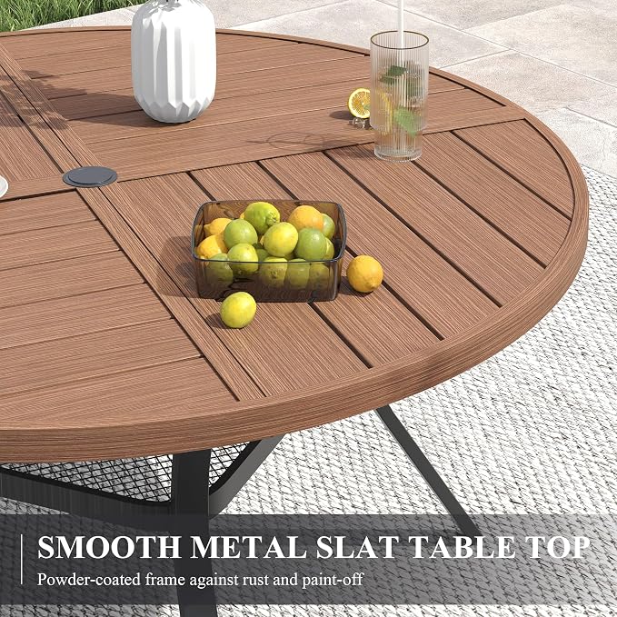 VICLLAX Patio Dining Set for 4, 40.7" Walnut Round Table & Rattan Chairs