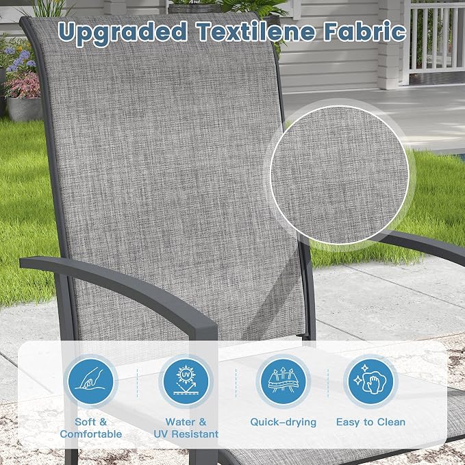 DIFY 9 Pieces Outdoor Dining Set, Metal Patio Table and Chairs Set for 8 with Umbrella Hole, 53.1" Round Dining Table and Textilene Stackable Patio Chairs for Garden Backyard Poolside, Grey