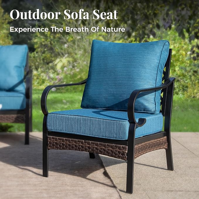 MIXPATIO Patio Furniture Set with Coffee Table, Outdoor Conversation Set with 4 x Fixed Chairs, 1 x 3-Seat Sofa for Lawn Garden Backyard, Pacific Blue
