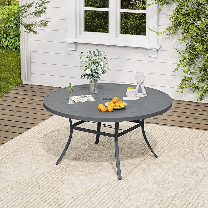 VICLLAX Outdoor Table and Chairs Set for 6, Patio Dining Set of 50 Metal Round Patio Table with Umbrella Hole & 6 Swivel Outdoor Dining Chairs for Backyard Lawn, Grey & Dark Grey