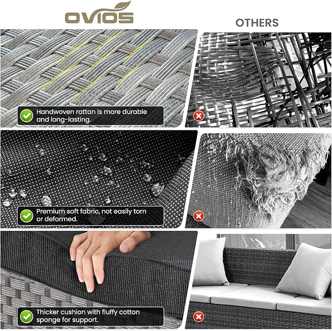 ovios 15 Pieces Patio Furniture Set, Outdoor Wicker Sectional Sofa with Swivel Chairs Coffee Table, Modern Modular Deep Seat Rattan Couch Conversation Sets, Black