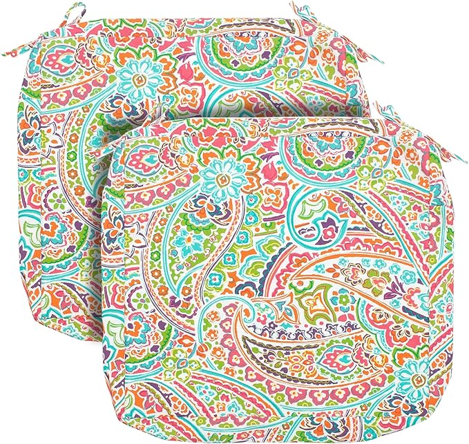 FUNHOME Patio Cushion Covers 22 x 20 x 4 Inch, No Insert! Water Repellent Outdoor Cushion Covers Set of 2 with Zipper and Tie, Replacement Cover Only(Melora Paisley)