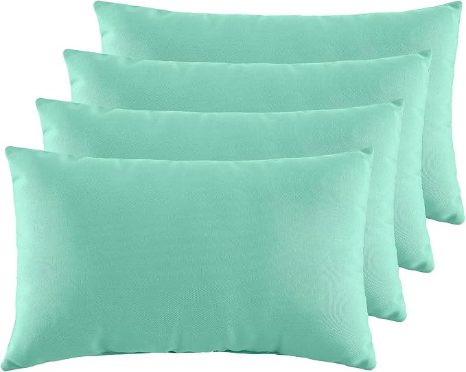 Indoor Outdoor Lumbar Pillows,Waterproof Outdoor Pillows Set of 4 for Patio Furniture,12×20 Inch, Aqua Blue