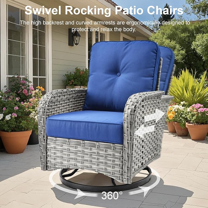 Outdoor Patio Furniture Sets,11 PCS Patio Conversation Set Outside Rattan Sectional Sofa with 54 in Fire Pit Table Wicker Rocking Chair Coffee Table Fit Backyard Porch Garden Poolside Balcony
