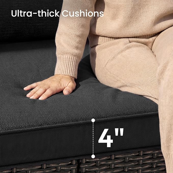 Patio Furniture Set - All-Weather - 3 Piece Wicker Outdoor Patio Conversation Set, Modular Rattan Sectional Sofa for Backyard, Garden, Patio, Poolside
