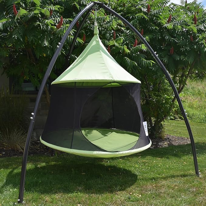 Vivere Polyester Canvas Cacoon Reto Multi Person Hanging Pod - Includes Hanging Rope and Carabiner - 440 lb Weight Capacity (Green)