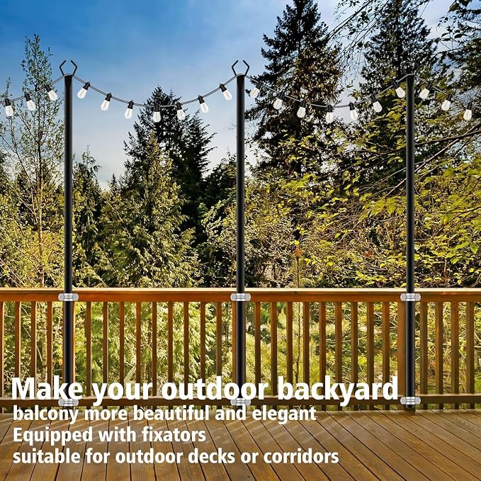 AILBTON 10 Pack 10Ft String Light Poles | Light Poles for Outside String Lights,Outdoor Light Poles with Fork,Metal Pole Stand for Patio,Backyard,Deck