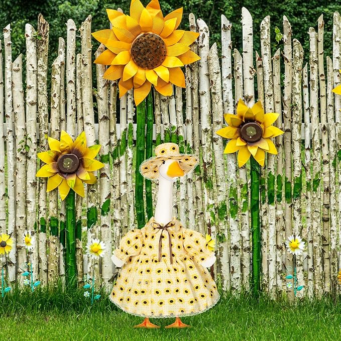FuWeave Fall Porch Goose Outfit for Lawn Decor | Fits 23"/17" Lawn Plastic/Cement Statue Goose Costume Dress for Front Outdoor Courtyard Garden Patio Yard Decoration