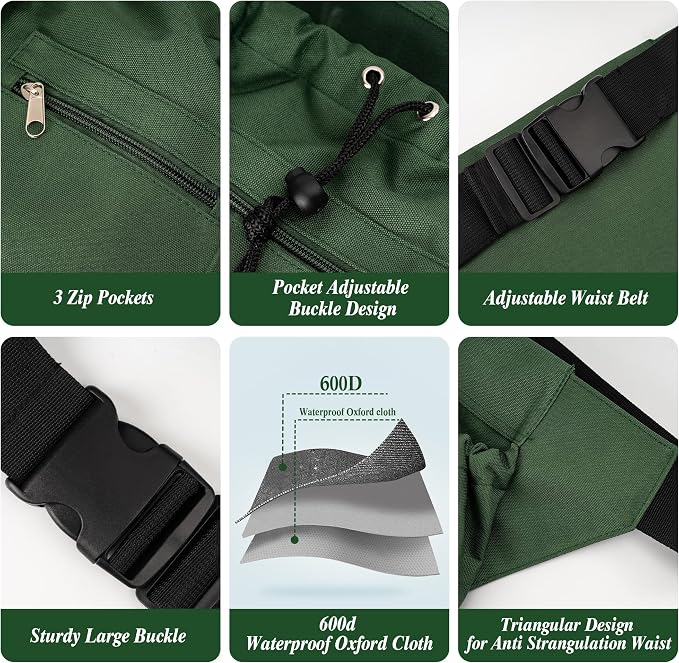 Gardening Apron, Garden Aprons with Pockets & Drawstring Bag, Waterproof 600D Fruit Storage Harvest Picking Apron Pouch for Women & Men
