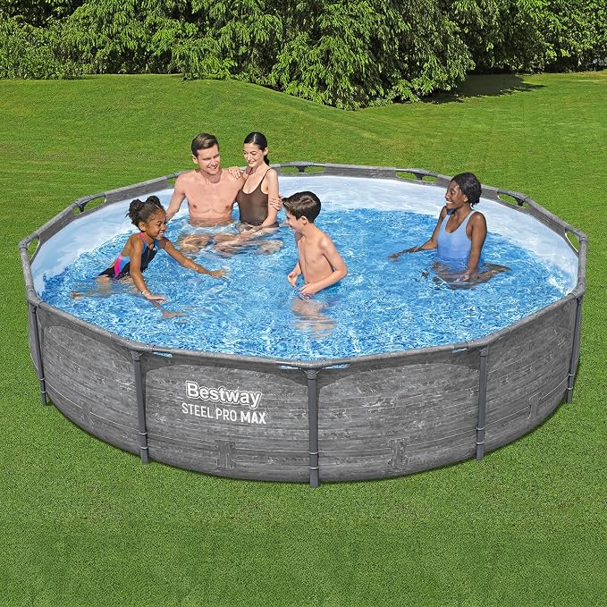 Bestway Steel Pro MAX 12' x 30" Above Ground Pool, Round Metal Frame Outdoor Swimming Pool Set with Filter Pump, Stacked Stone Print