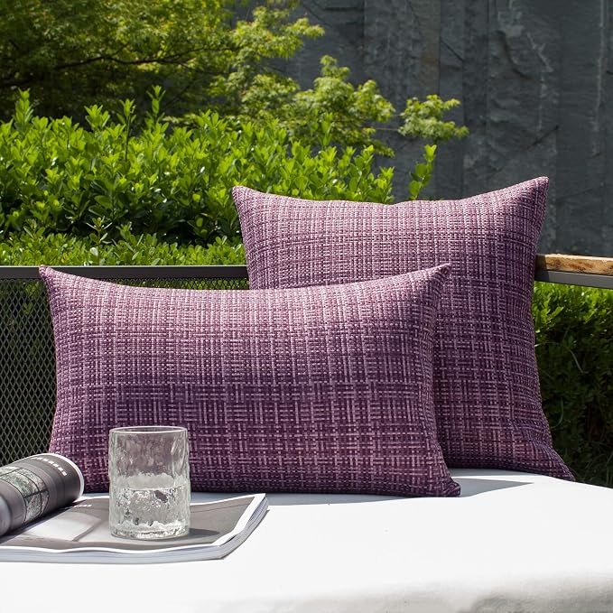 Kevin Textile Outdoor Waterproof 20x20 Inch Pillow Covers 2 Pack, Violet | Water Resistant, Faux Linen Yarn-dyed, Woven Texture Throw Pillow Covers for Tent Patio Garden Couch Sofa