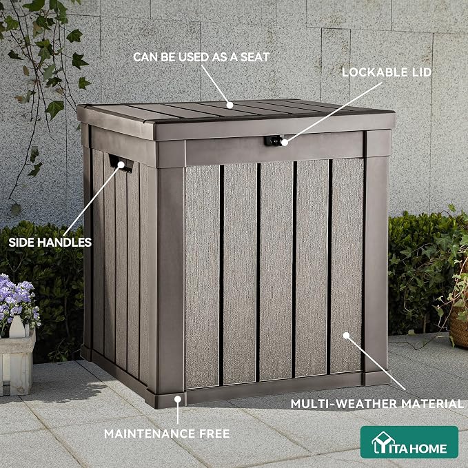 YITAHOME 51 Gallon Outdoor Storage Deck Box, Waterproof Resin Package Delivery and Storage Box with Lockable Lid for Patio Furniture Cushions, Pool Accessories, Garden Tools, Taupe