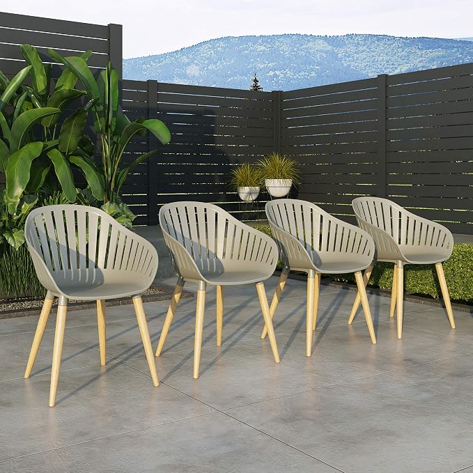 Urban Elements Nature 5-Piece Wood Patio Furniture Set | Teak Finish 100% FSC Eucalyptus | Backyard Furniture, Outside Table and Chairs, Round Outdoor Dining Set for 4, Patio Dining Set for 4 (Grey)