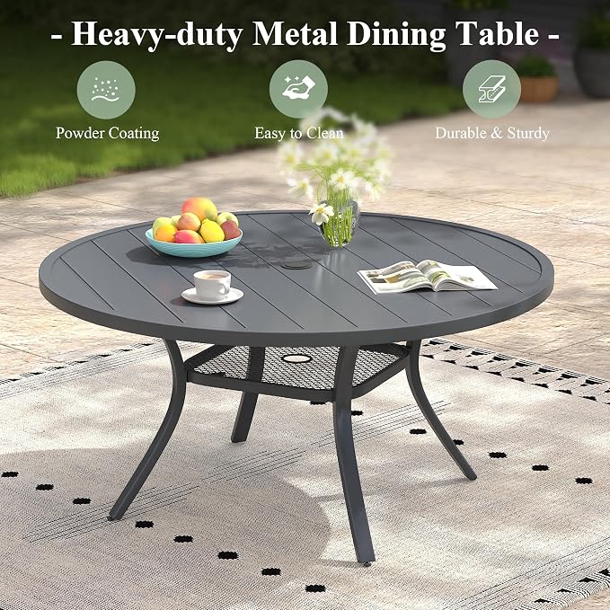 Patio Dining Set for 6, 47.2" Outdoor Dining Table and Chairs Set with Stackable Patio Chairs Outdoor Furniture for Garden Deck Backyard, Dark Grey Table and Grey Chairs