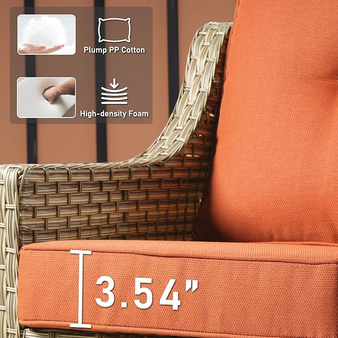 HOOOWOOO 5 Piece Patio Furniture Conversation Sets with Swivel Rocking Chairs,Outdoor Wicker Furniture with LED Tablet,All Weather Resistant High Back Rattan Conversational Set(Red)