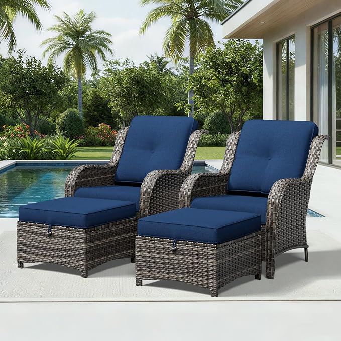 Joyside 4 Piece Wicker Patio Furniture Set, Rattan Patio Chairs with High Back, Deep Seating, Wide Armrest, Thickened Cushions, Outdoor Furniture for Deck, Porch Use