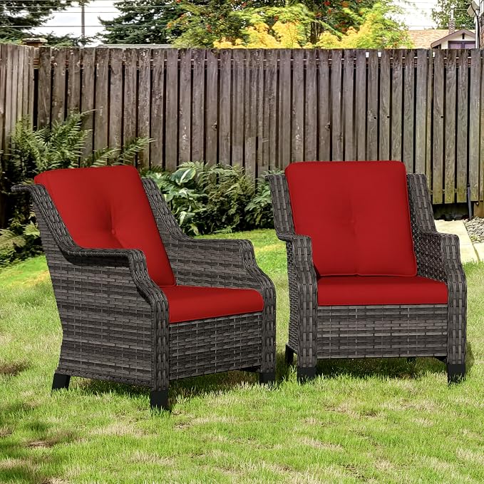 Patio Wicker Chairs Set of 2, Outdoor PE Conversation Bistro Chair Set with Cushions for Garden, Backyard, Balcony and Deck