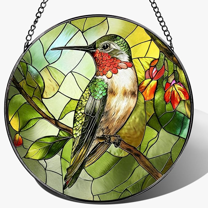 Stained Glass Window Hanging, 8" Stained Glass Hummingbird Suncatcher, Hummingbird Gifts for Women | Christmas, Mother’s Day, Easter, Birthday Gifts for Mom, Grandma, Nana, Wife, Sister & Bird Lovers