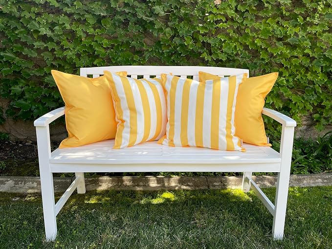 Pack of 2 Solid and Stripe 20''x20'' Outdoor Waterproof Yellow Throw Pillow Covers Decorative Square Cushion Patio Pillows for Patio Furniture (Samoan Sun)