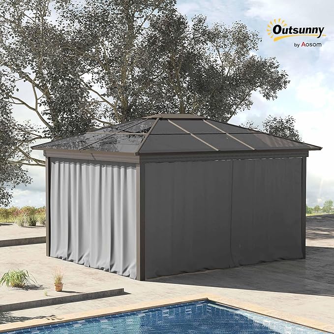 Outsunny 10' x 10' Universal Gazebo Sidewall Set with Panels, Hooks and C-Rings Included for Pergolas and Cabanas, Light Gray