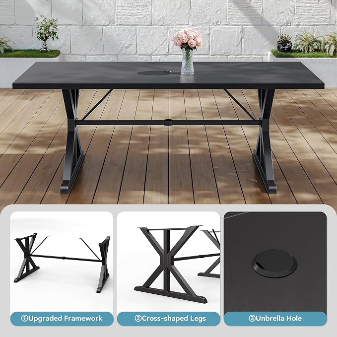 ALAULM 9-Piece Patio Dining Set, Outdoor Metal Dining Set with 8 Swivel Chairs & Rectangle Table with 1.5 Umbrella Hole, Patio Dining Table and Chairs for Backyard, Grey