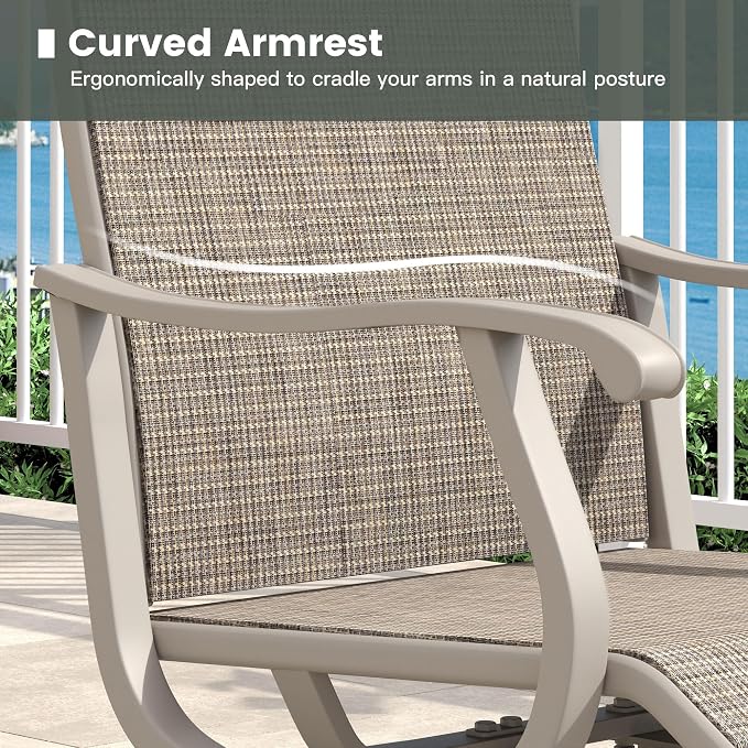 Outdoor Dining Set for 8, 63.1" Metal Round Outdoor Dining Table with Umbrella Hole and Sling Patio Swivel Chairs, 9 Pieces Patio Table and Chairs Set for Garden Backyard, Sandshell