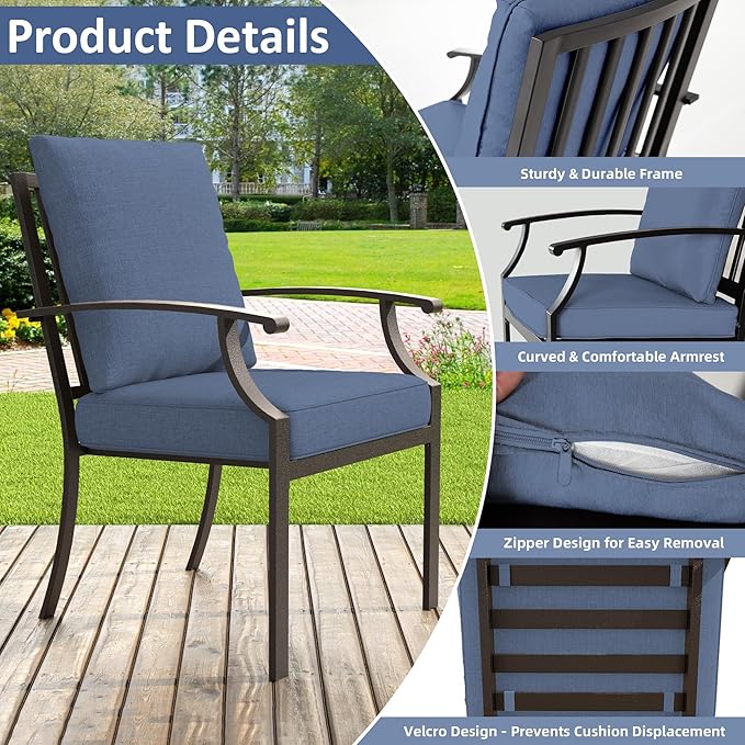 ALAULM 7-Piece Patio Dining Table and Chairs Outdoor Dining Set for 6 Patio Dining Sets with Rectangular Metal Table with Umbrella Hole for Patio, Backyard, Garden-DarkBlue