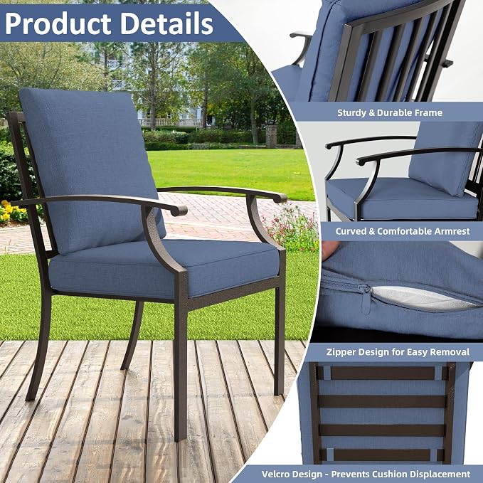 ALAULM 7-Piece Patio Dining Set,Outdoor Metal Dining Set with 2 Swivel Chairs & Rectangle Table with 1.5 Umbrella Hole, Patio Dining Table and Chairs for Backyard,Navy