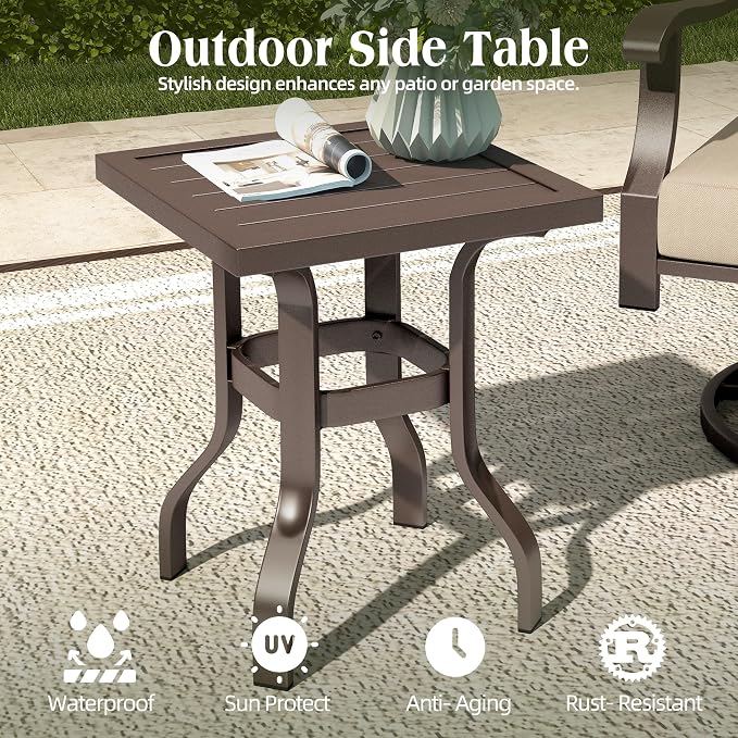 Outdoor Swivel Rocker Chairs w/2 Ottomans, Coffee Table, 5 Piece Metal Patio Conversation Bistro Set with 5" Thickened Cushions, Aluminum Frame for Porch, Backyard, Balcony, Beige