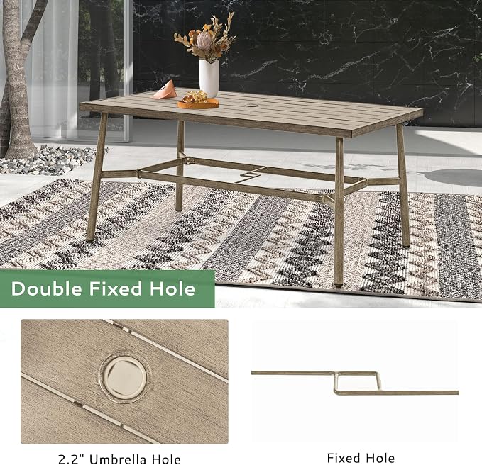 7-Piece Outdoor Dining Set for 6, Aluminum Dining Set with Cushions, 6 Swivel Chairs with Rope Backrest, Large Rectangular Table with Umbrella Hole, Patio Dining Set for Lawn Porch Yard,Brown