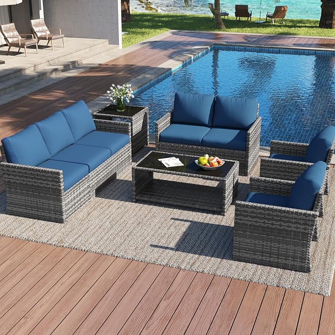 U-MAX Patio Furniture Set with Two Table, 7 PCS Outdoor Furniture for Garden
